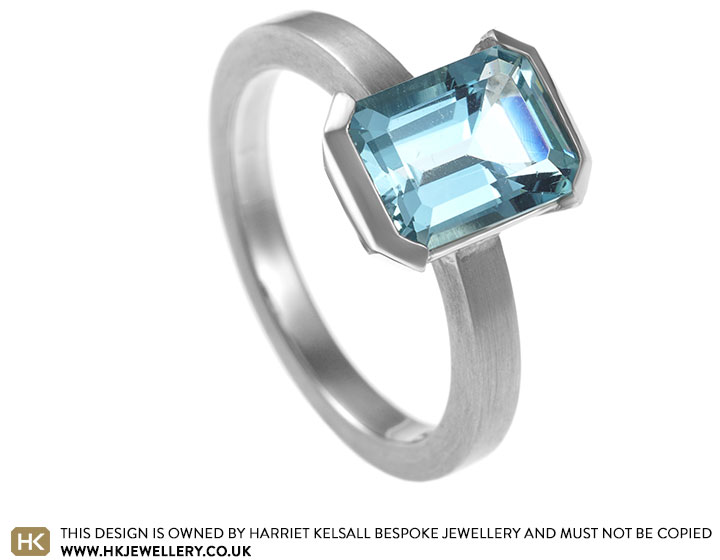 Katy's dramatic aquamarine and palladium engagement ring