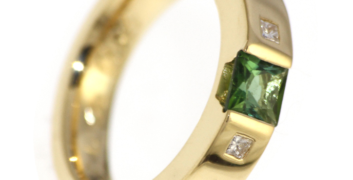 Green coloured Tourmaline and Gold Engagement Ring