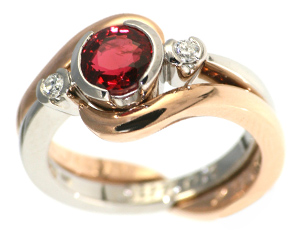 Spinel and diamond engagement and wedding ring set