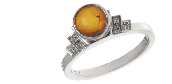 Amber and diamond engagement ring