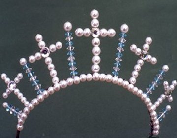 Designer tiara with pearly beads and crystals.