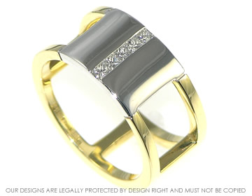 18ct white and yellow gold engagement ring with 5 channel set diamonds