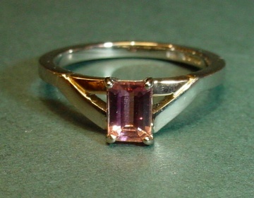 18ct white and rose gold engagement ring with emerald cut tourmaline