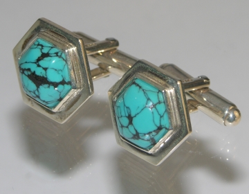 One-off, turquoise and Sterling silver cufflinks.