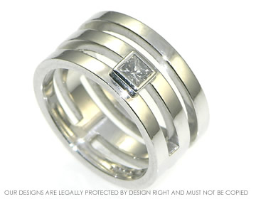 18ct white gold Maze ring with 0.19cts Princess cut diamond.