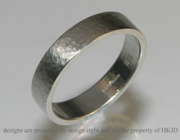 Platinum 5mm band with hammered and satinised finish