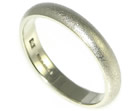 hand worked 9ct white gold d shaped wedding ring with a tunstall finish
