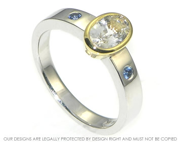 White sapphire 18ct white and yellow gold ring with blue sapphires