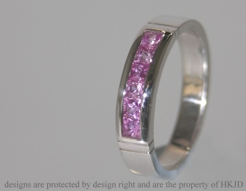 18ct white gold eternity ring with 2mm princess cut pink sapphires