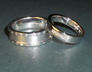 Bespoke 18ct white gold wedding rings with diamonds