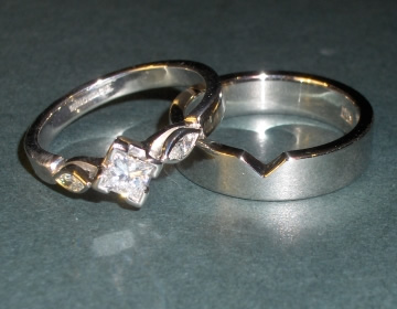 Bespoke fitted platinum shaped wedding ring