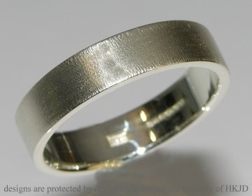 9ct white gold 5mm wide flat profile wedding band with a Turnstall finish 