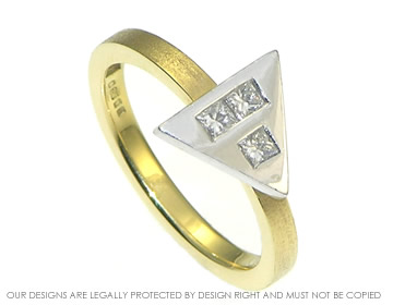 18ct yellow and white gold cupids arrow diamond engagement ring.