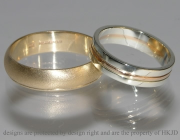 Pair of commissioned wedding rings in yellow and white gold.