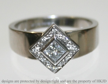 9ct white gold princess cut and pave set diamond engagement ring