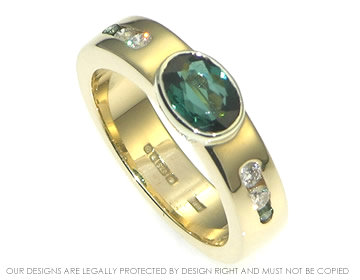 9ct yellow and white gold green tourmaline and diamond engagement ring