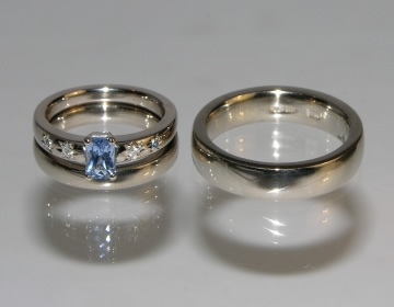 Bespoke sapphire and diamond engagement ring and wedding bands