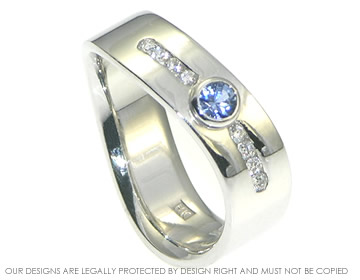 18ct white gold 'ripple' ring with central sapphire and diamonds