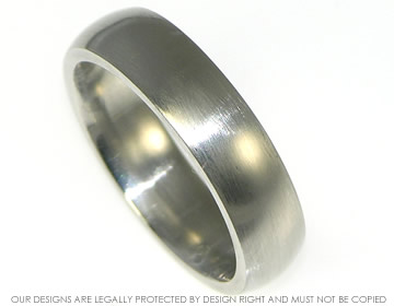 Hand worked platinum 6mm wide courting wedding band with a satinised ...