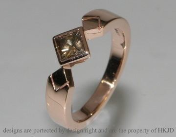 9ct rose gold engagement ring with 0.45ct chocolate cognac princess cut diamond