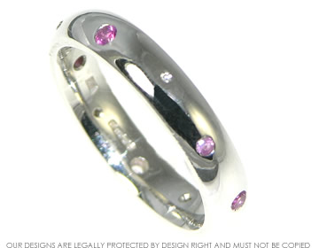 9ct white gold scatter set pink sapphire and diamond eternity ring