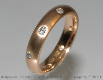 18ct rose gold eternity ring scatter set with eight diamonds