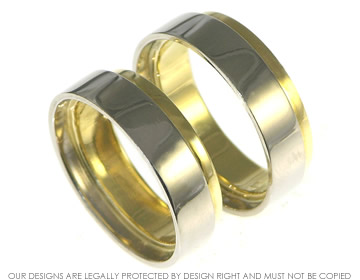 18ct white and yellow gold mens wedding rings with a inner band in a contrasting metal. 