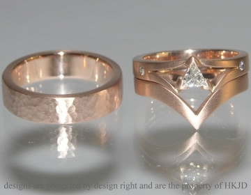 Pair of 9ct rose gold commissioned wedding bands