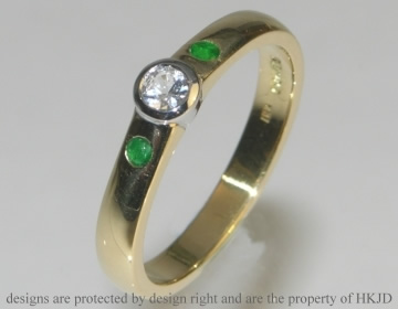 18ct yellow gold commissioned engagement ring using sapphires and emerald.