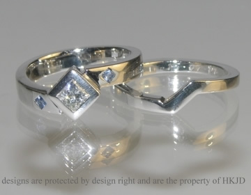 Pair of commissioned 9ct white gold fitted wedding rings