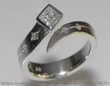 18ct white gold Kite ring with five princess cut diamonds