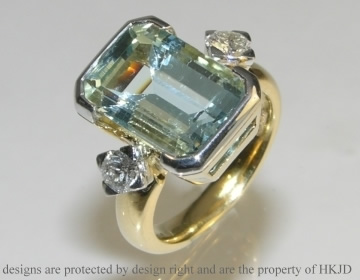 Commissioned 18ct white and yellow gold aquamarine ring