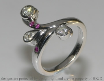 Commissioned white gold diamond and pink sapphire dress ring 