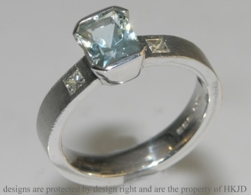 9ct white gold commissioned engagement ring with an aquamarine