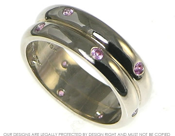 18ct white gold double band pink scatter set eternity ring