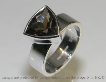 9ct white gold commissioned ring with trillion cut smoky quartz  