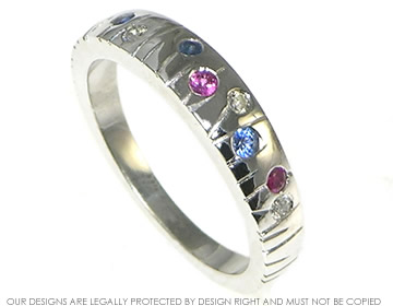 White gold diamond and sapphire meadow inspired ring