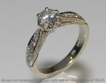 Bespoke 18ct white gold engagement ring with customers own diamonds