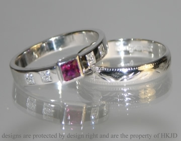 Bespoke 9ct white gold engagement ring with ruby and diamonds