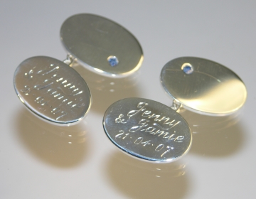 Bespoke Sterling silver cufflinks with blue sapphires