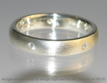 Bespoke 9ct white gold mans wedding ring with five 2mm diamonds 