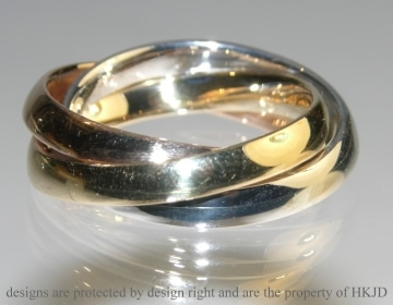 9ct rose, yellow and white gold fixed Russian wedding band