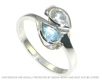 A 9ct white gold,  white  sapphire and aquamarine  engagement ring inspired by nature.  