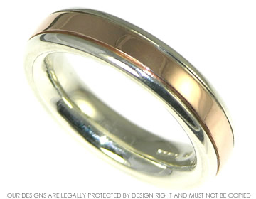 Completely smooth profile white gold and inlaid rose gold wedding band