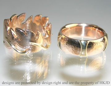 Bespoke 9ct rose gold wedding rings with 9ct yellow gold overlays