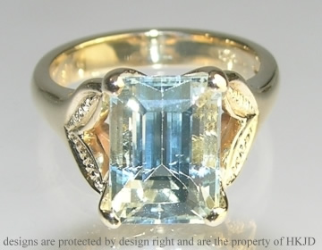 Bespoke 9ct yellow gold Dress ring with customers own ~10.2x7.4mm emerald cut 3.42cts Aquamarine.