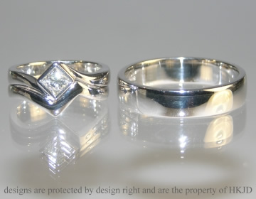 Pair of bespoke 9ct white gold wedding rings