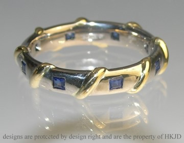 18ct white and yellow gold eternity ring using customers own sapphires.