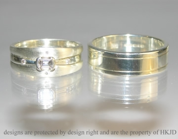 Bespoke 9ct white gold pair of wedding rings 