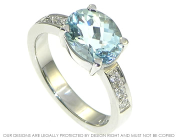 Platinum 2.11cts aquamarine ring with pave set diamonds